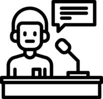 A man is sitting at a desk with a microphone vector
