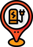 A map marker with a plug and a battery icon vector