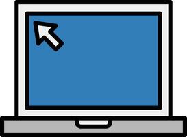 A laptop computer with an arrow pointing to it vector