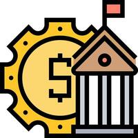 Bank building with dollar sign and clock icon vector