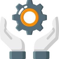 Hands holding a gear wheel with a cog in the middle vector