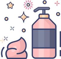 A pink bottle and a soap next to a pink soap vector