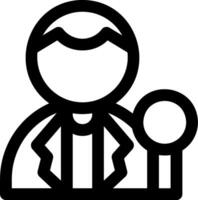 A black and white icon of a man with a microphone vector