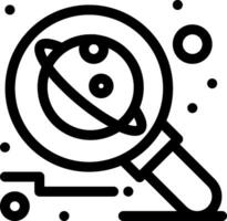 Magnifying glass icon with a planet and stars vector