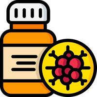 A bottle of medicine and a red capsule vector