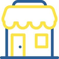 A small store with a yellow and blue awning vector