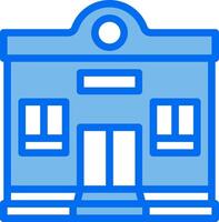 A blue building icon with a clock on the front vector