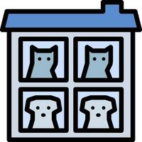 A house with four cats and two dogs in the windows vector