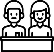 A couple is sitting at a desk with a computer vector