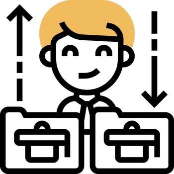 un hombre con un carpeta y un flecha señalando a eso vector