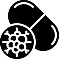A black and white image of a pill and a virus vector