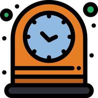An orange clock with a blue face and green dots vector