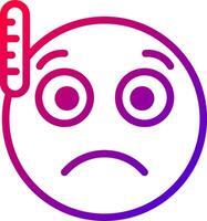 A sad emoticor with a thermometer on his forehead vector