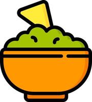 A bowl of guacamole with a yellow slice vector