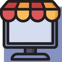 An icon of a computer with a shop awning vector