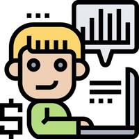 A man is working on a laptop computer with a dollar sign above him vector