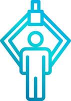 A blue icon of a person holding a tool vector
