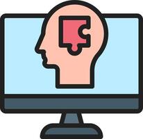 A computer screen with a puzzle piece in the head vector
