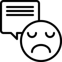 A black and white icon of a sad face with a speech bubble vector