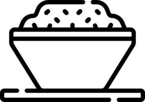 A bowl of rice is shown in a black and white line vector