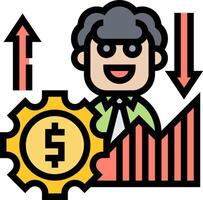 A cartoon man with a dollar sign and an arrow vector