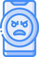 A blue and white icon of a washing machine with an angry face vector
