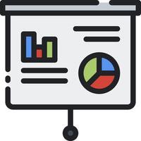 A presentation board with a pie chart and bar graph vector