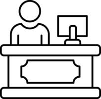 A person at a desk with a computer and monitor vector