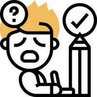 A cartoon man is sitting at a desk with a question mark above his head vector