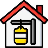 A house with a yellow and red roof and a yellow and red bag hanging from the roof vector