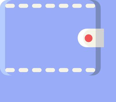 A blue wallet with a red button on it vector