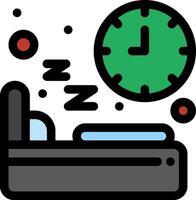 A bed with a clock and a green hand vector