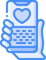 A hand holding a smartphone with a heart on it vector
