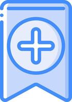 A blue and white icon with a plus sign vector