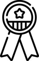 A black and white icon of a ribbon with a star vector