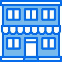 A blue building with a window and a sign on it vector