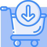 A shopping cart with an arrow pointing down vector