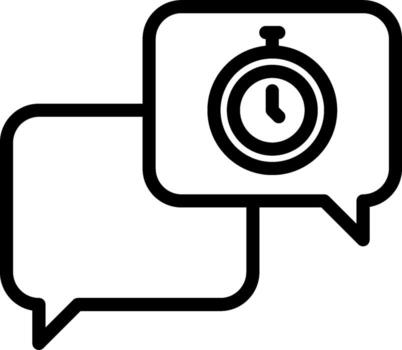A black and white image of two speech bubbles with a clock vector