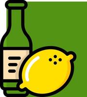 A bottle of lemon juice and a lemon vector