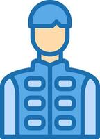 A blue icon of a man in a uniform vector
