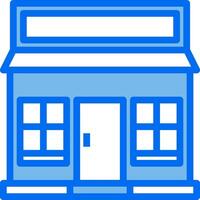 A blue and white icon of a small store vector
