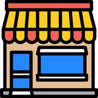 A small store with a yellow awning vector