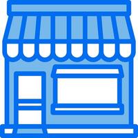 A blue and white icon of a store front vector