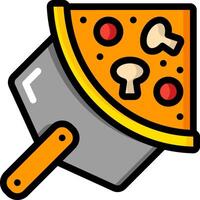 Pizza slice in a frying pan icon vector