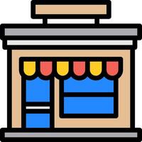 A small store with a red awning vector