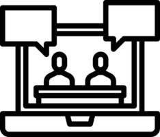 A black and white image of a computer with two people sitting at a table vector