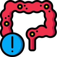 An icon of a red and blue stomach with a warning sign vector