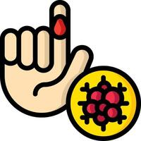 A hand with a finger pointing to a red button vector