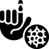 A black and white icon of a hand with a finger pointing to a virus vector