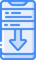A blue icon with an arrow pointing down vector